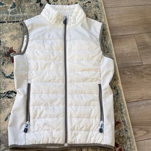 Printer White Puffer Vest with Gray Trim